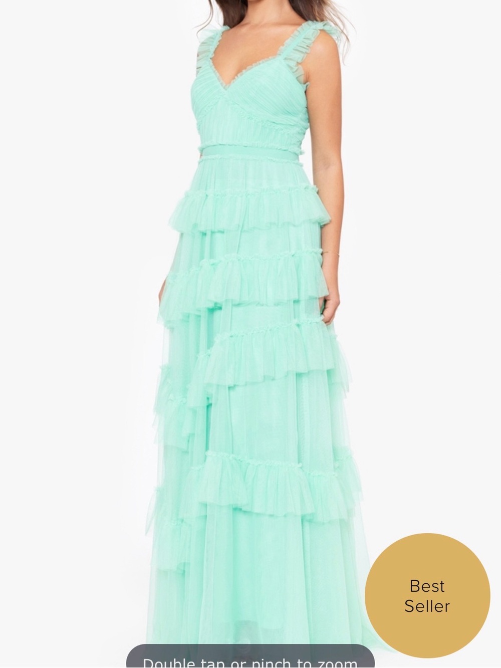 Betsy & Adam Mint Tiered Ruffle Maxi Gown